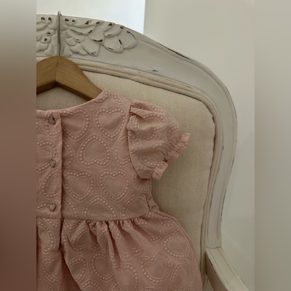 🦢 24 Mth Dusty Rose Embroidered Heart Baby Dress with White Trim 3 Piece Set NWT - Picture 8 of 13
